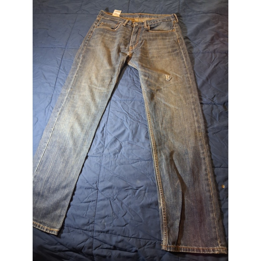 Levis Jeans Mens 34x34 Blue 505 Regular Straight‎ 100% Cotton Dark Distressed